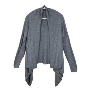LANDS END Size S Gray Cotton Wool Draped Waterfall Open Front Cardigan Sweater